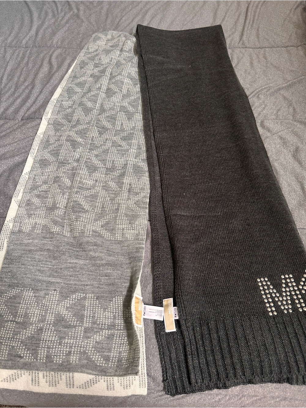 MICHAEL Michael Kors Knit Scarf Set in Light Gray & Charcoal
